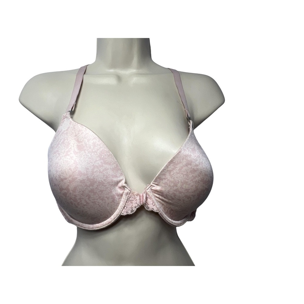 Maidenform Bra Womens 38B Pink Floral Lace Push Up Front Close‎ Racerback Padded